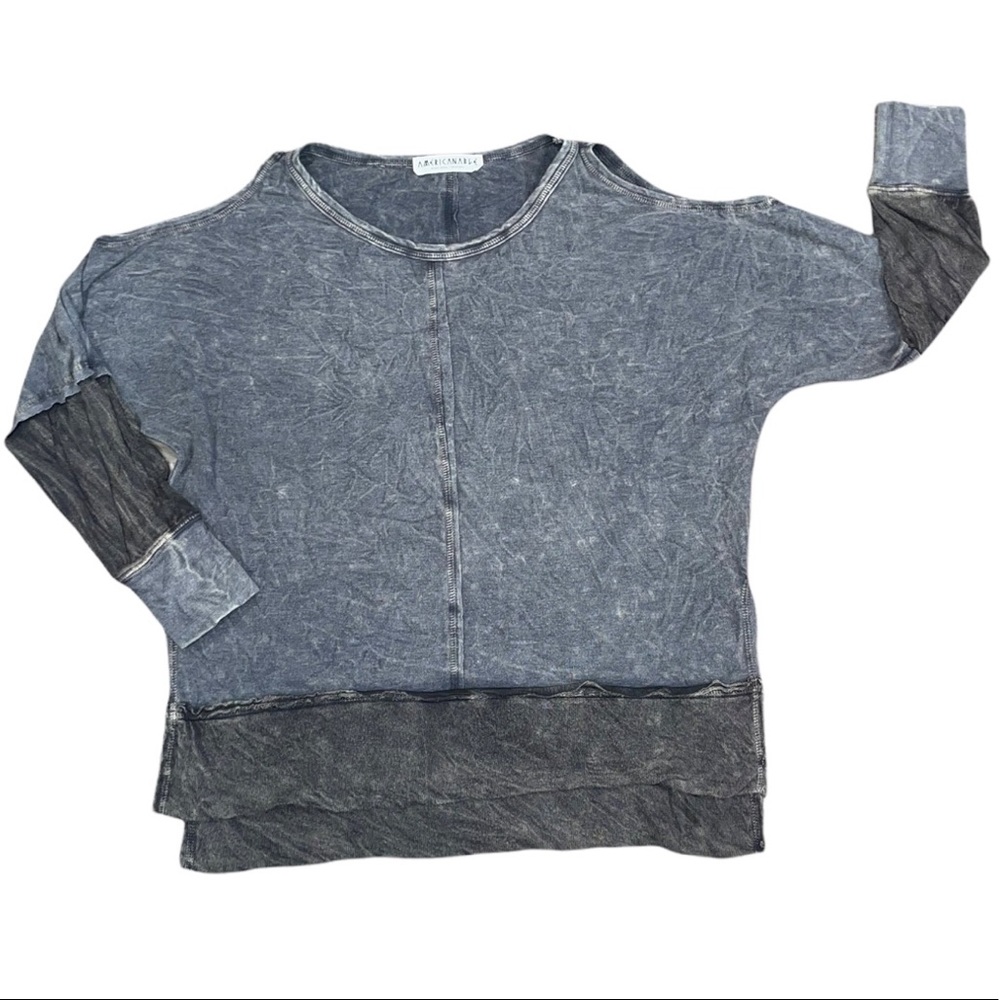 American Able Women’s Grey Distressed Cold Shoulder Top Size Small